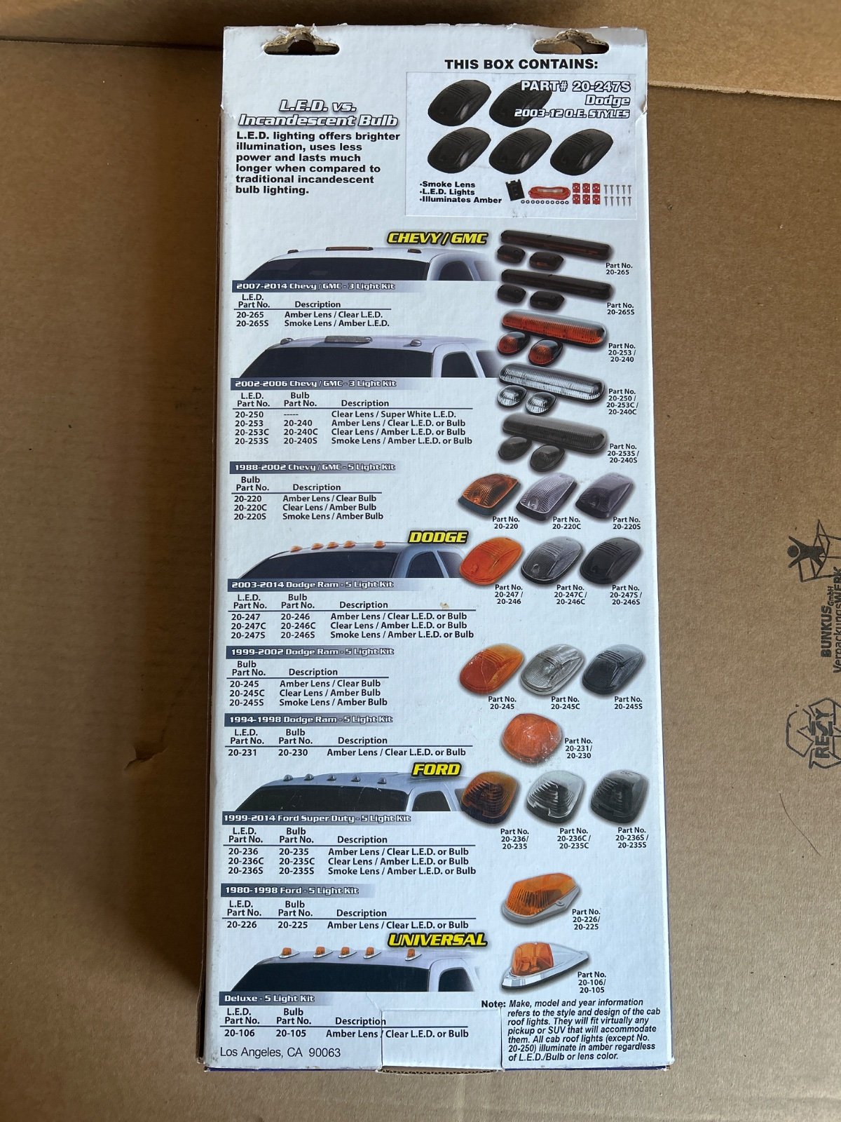 Pacer Lampen Runninglight Dach Smoke 20-247S – Dodge Ram 1500/2500/3500, Ram 1500/2500/3500 2003–2016